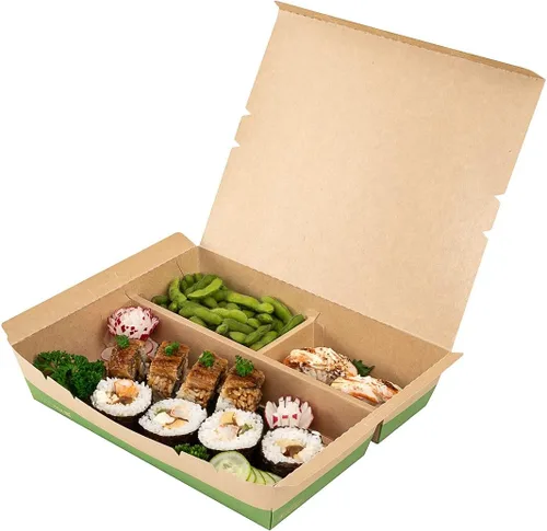 Vista 20 de Restaurantware Caja Bento de papel de 100 unidades, 51 onzas, contenedor de papel de estraza para alimentos, caja desechable a prueba de grasa