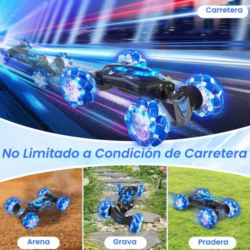 Vista 6 de Coche Acrobático RC con Sensor de Gestos, 4WD Drift Controlado a Mano con Giros de 360°, Truco de Luces y Música, Coche de Juguete es un Genial Azul