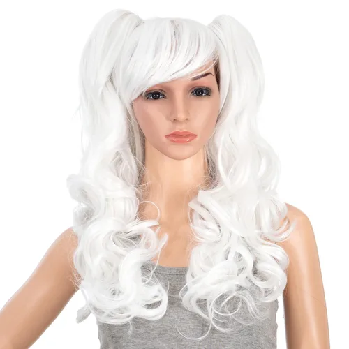 Vista 9 de SWACC Peluca larga y rizada de doble garra con clip en cola de caballo sintética pastel colorida para cosplay, peluca de fiesta diaria para mujeres