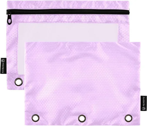 Vista 16 de Estuche naranja para carpeta de 3 anillas, paquete de 2 bolsas para lápices con ventana transparente con cremallera y ojales reforzados, estuche