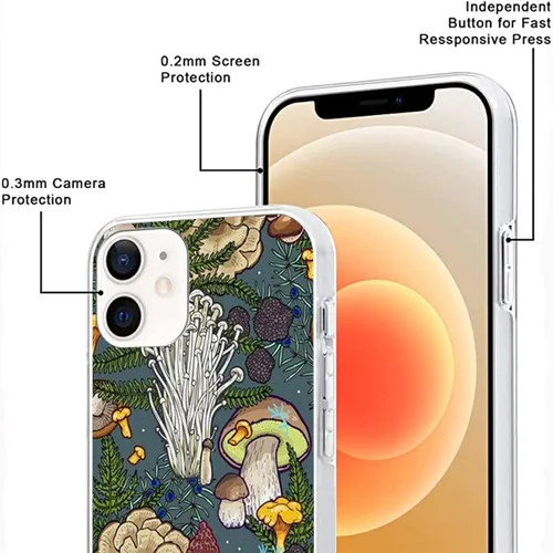 Vista 2 de Funda compatible con iPhone 11, diseño de bosque de hongos y plantas naturales, con protección contra caídas a prueba de golpes, funda protectora