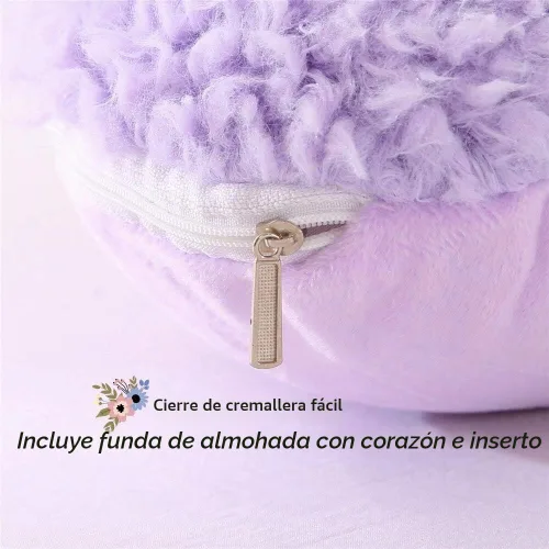 Vista 3 de MOOWOO - Almohada de corazón morado, almohada mullida de corazón con funda de almohada e relleno, piel sintética suave, diseño decorativo