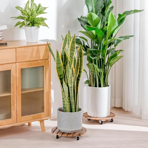 Vista 7 de Bamworld Soporte para Plantas al Aire Libre con Bandeja Rodante Organizador para Plantas con Ruedas 12 Pulgadas Carro de Plantas con Ruedas Carro