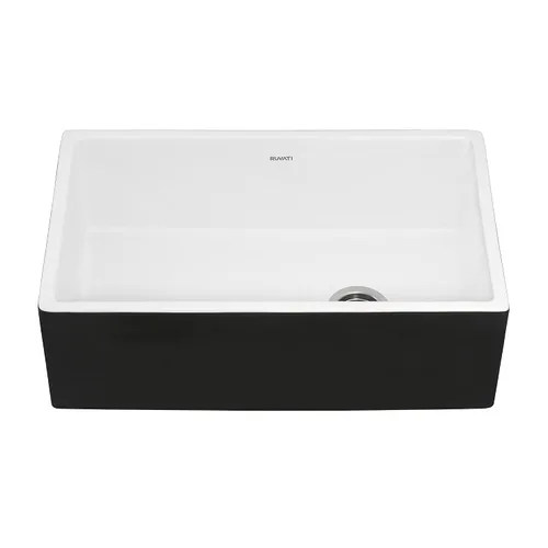 Vista 8 de Ruvati RVL4018RBW - Fregadero de cocina de drenaje compensado de arcilla refractaria de 30 pulgadas en blanco y negro