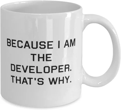 Vista 2 de Taza motivacional para desarrollador de 11 onzas y 15 onzas, Porque soy el desarrollador. Por eso, taza única para compañeros de trabajo