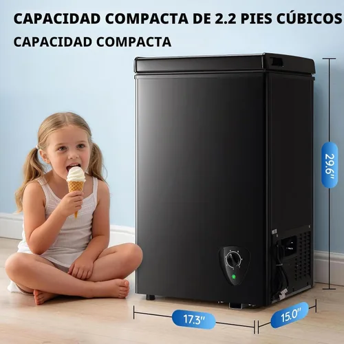 Vista 2 de WANAI Congelador de pecho profundo 2,2 pies cúbicos con cestas de Negro
