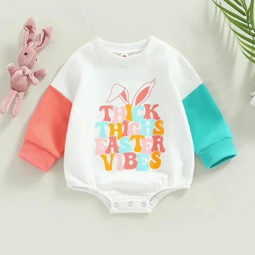 Vista 2 de Sudadera de cuello redondo para bebé, niña, niño, manga larga, mameluco de gran tamaño, suéter Bodyusuit