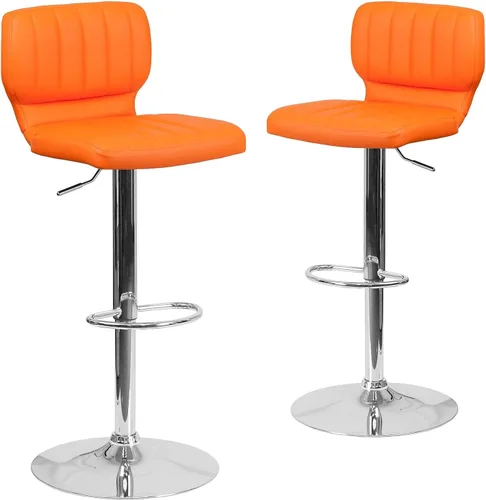 Vista 18 de Flash Furniture Taburete de bar de altura ajustable de vinilo marrón contemporáneo con respaldo vertical y base cromada