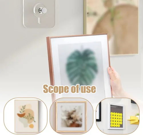 Vista 3 de Ganchos adhesivos sin taladros, colgadores de fotos mejorados sin clavos, ganchos adhesivos de montaje en pared para colgar, ganchos de pared sin