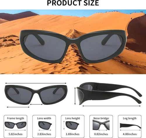 Vista 3 de Kepoita Y2K - Gafas de sol envolventes para hombres y mujeres modernas sombras futuristas Swift ovaladas deportivas Marco plateado espejo