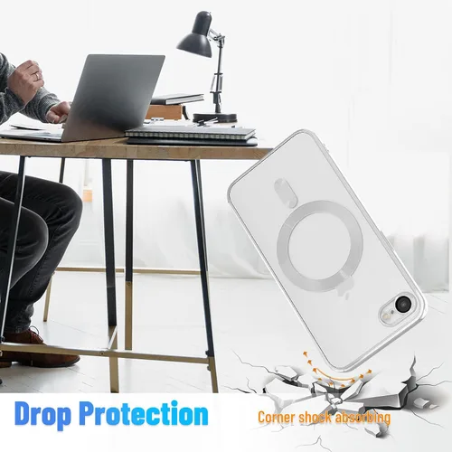 Vista 5 de Funda magnética para iPhone 8, borde galvanizado, parte trasera transparente, funda protectora delgada con protección de cámara, compatible
