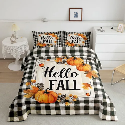 Vista 2 de Juego de edredón de calabaza de otoño tamaño individual para niños y niñas, juego de ropa de cama para niños, mujeres y hombres, ultra suave