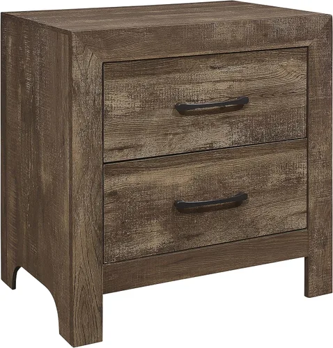Vista 3 de NewCosmos Mesita de noche de cajones con acabado marrón rústico de aspecto simple, muebles de dormitorio de metal negro