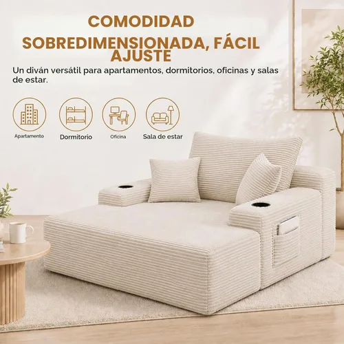 Vista 6 de Sillón reclinable extragrande de 67", sofá nube de pana moderno con 3 almohadas, sofá de asiento profundo sin estructura para sala de estar, silla