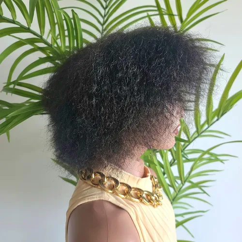 Vista 3 de Peluca afro Kinky Peluca afro rizada Pelucas de cabello realista 4c 4b soplado para mujeres negras (1 B)
