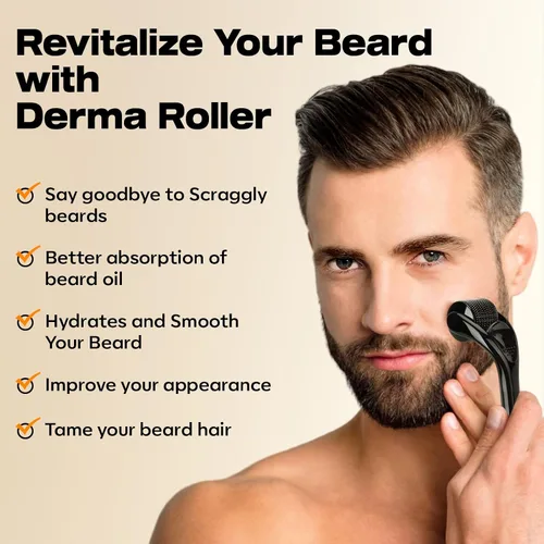 Vista 3 de Waking Forest Derma Roller 0.010 in y aceite para barba (1 onza), kit de barba de sándalo, rodillo de microagujas para barba con titanio 540