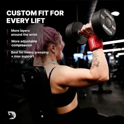 Vista 7 de DMoose Fitness Muñequeras para levantamiento de pesas de 18 pulgadas – Envoltura de gimnasio resistente con lazo para el pulgar para apoyo y alivio