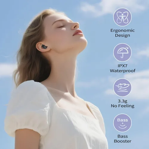 Vista 8 de Auriculares para dormir, mini ANC inalámbricos Bluetooth 5.4, graves profundos, auriculares estéreo de 48 horas, 4 micrófonos ENC con cancelación