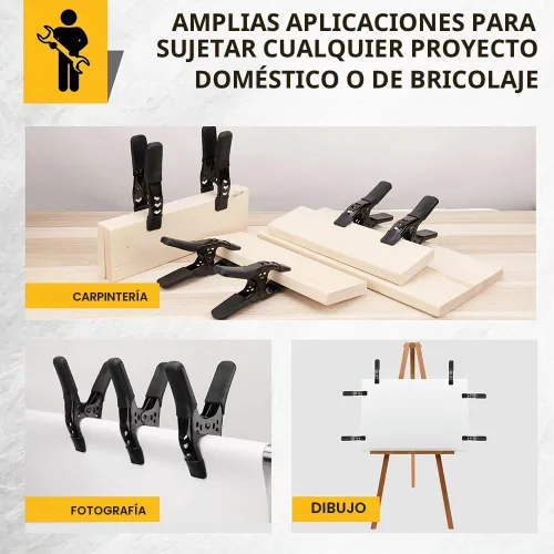 Vista 4 de Abrazaderas de resorte de metal resistentes: 4 clips de lona de 6 pulgadas para carpintería y cubierta de piscina