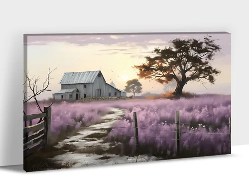 Vista 9 de Arte de pared con estampado de granero blanco de granja, granero y vaca, arte de pared con imágenes de granero blanco, cuadros rústicos de campo