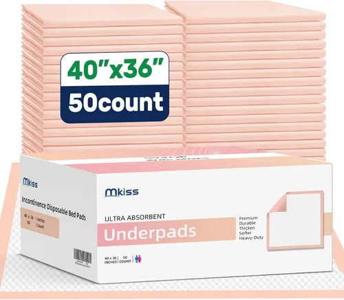 Vista 10 de MKISS Almohadillas de cama impermeables extragrandes de 40" x 36" (50 unidades), almohadillas desechables superabsorbentes de servicio pesado