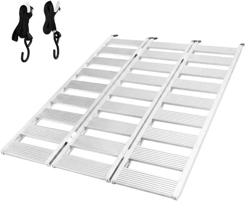 Vista 9 de MAXIVMAN - Rampa de aluminio para motocicleta con asa, capacidad de 750 libras, rampa plegable de 7.5 pies con correas de carga para camionetas