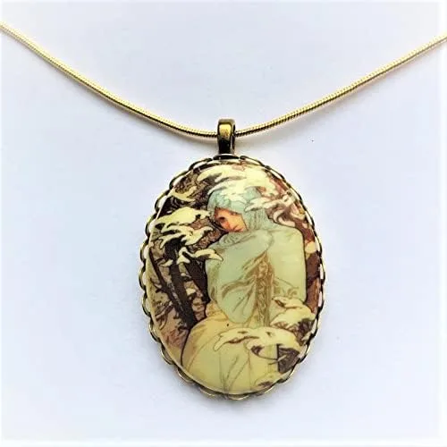 Vista 3 de Victorian Cameo Winter Lady Four Seasons Muse painting Necklace Statement Romantic Figure