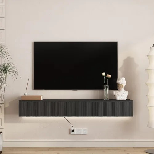 Vista 13 de Soporte flotante para TV montado en la pared con 20 LED de color, soporte de TV moderno de 63 pulgadas, gabinete de TV flotante centro