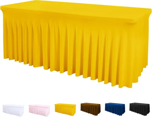 Vista 14 de Mantel de una pieza y falda para mesas rectangulares, mantel ajustable de elastano de 6 pies con falda de volantes para bodas, banquetes, baby Negro