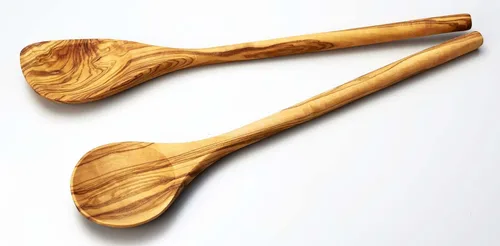Vista 5 de Naturally Med - Cuchara de cocina de madera de olivo de 12". Hecho a mano en Túnez. Cuchara para sartenes antiadherentes. Cuchara de cocina