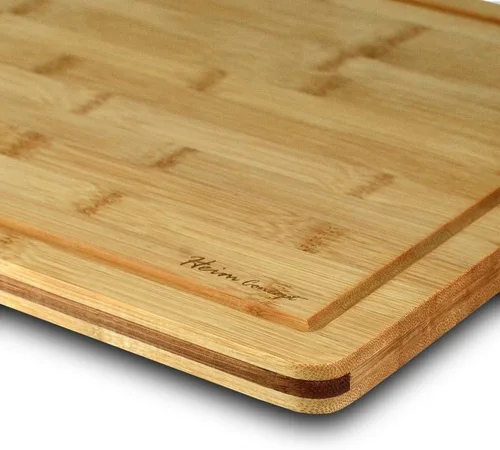 Vista 3 de Orgánic Bamboo [Heim Concept] Tabla de cortar de bambú y bandeja para servir con ranuras para gote, extragrande