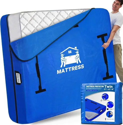 Vista 28 de Bolsas para Colchones para Mudanza, BETU Protector de Colchón Impermeable Funda de Colchón Tamaño Full Bolsas de Almacenamiento con 8 Asas Azul