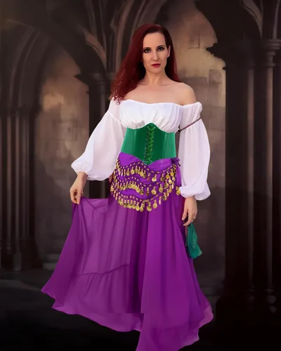 Vista 7 de Tarpop 4 piezas de disfraz gitano de Halloween para mujer, disfraz de pirata de bailarina del vientre, renacentista medieval