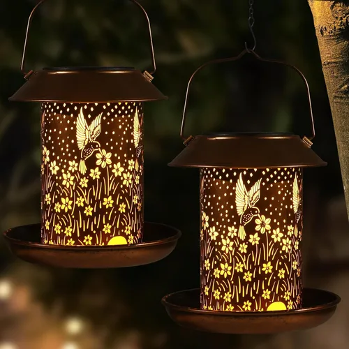 Vista 11 de Comederos para pájaros al aire libre, faroles solares impermeables para exteriores, decoración de jardín colgante de Pie Grande, decoración solar