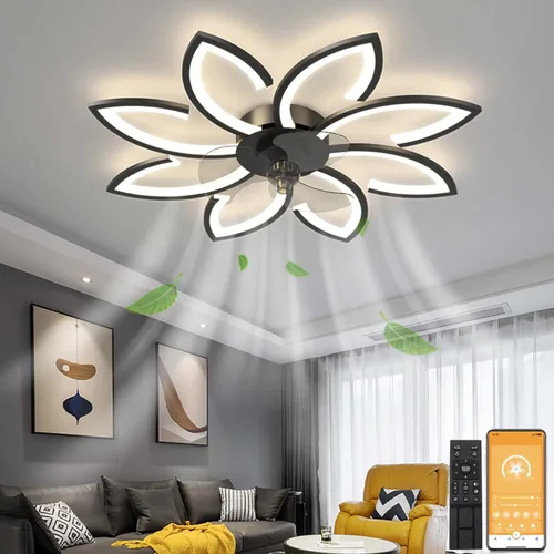 Vista 9 de Ventilador de techo de 30 pulgadas con control remoto de luces, moderno ventilador de techo de perfil bajo con luces, ventiladores de techo 30" negro