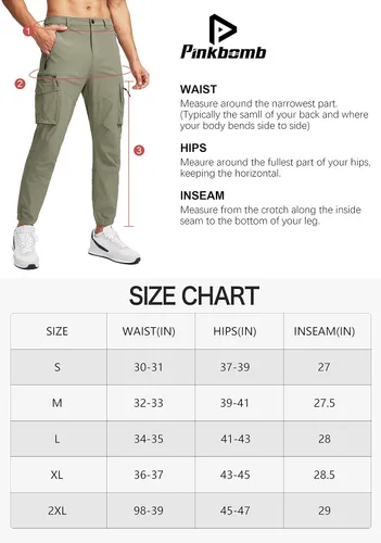 Vista 6 de Pinkbomb Pantalones cargo de senderismo para hombre con 7 bolsillos, ajustados, elásticos, para trabajo, viajes, golf, pantalones deportivos