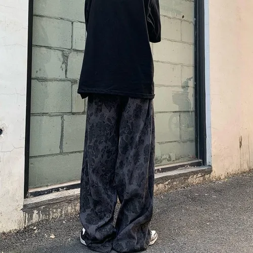 Vista 6 de CYee Grunge Pantalones holgados Y2K Acubi Pantalones de pana pantalones de pana con estampado de rosas Pantalones de pierna ancha Pantalones