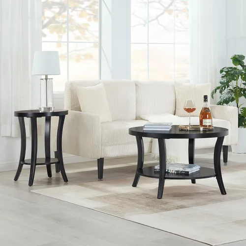 Vista 5 de Convenience Concepts Charleston - Mesa auxiliar redonda con estante en acabado de madera negra