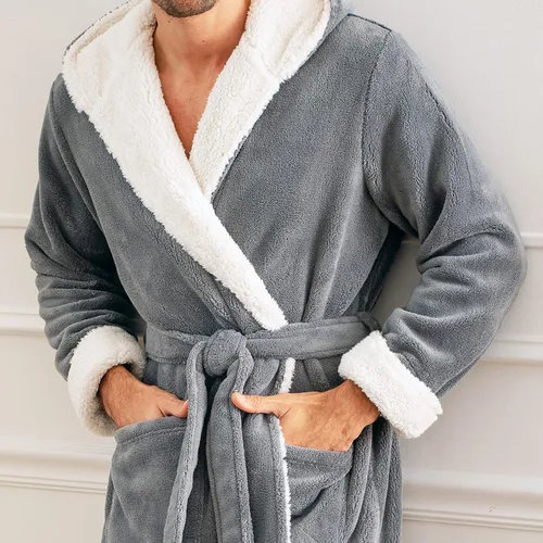 Vista 5 de Alexander Del Rossa . Albornoz de forro polar con capucha para hombre