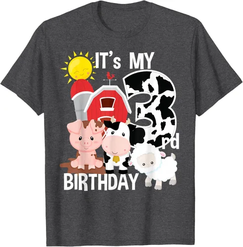 Vista 28 de Camiseta con diseño de animales de granja con texto en inglés "It's My 3rd Birthday" Negro