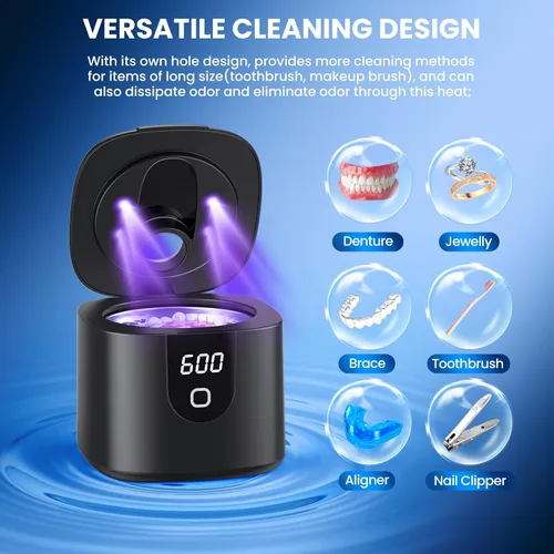 Vista 8 de Limpiador ultrasónico de retenedores, máquina limpiadora de retenedores de 45 kHz con temporizador digital de 4 modos, limpiador de dentaduras