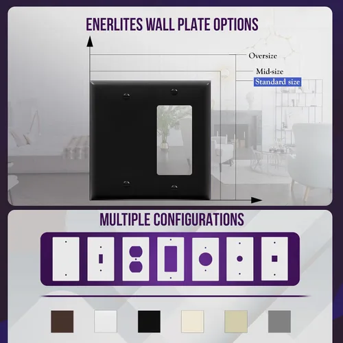 Vista 5 de ENERLITES Combination Decorator - Placa de pared basculante y salida en blanco, tamaño estándar, cubierta de interruptor de luz de 2 cuadras, 4.50 x