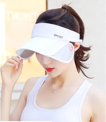Vista 4 de Sombrero con visera solar para mujeres y hombres, sombrero deportivo retráctil, sombrero de verano para golf, tenis, correr, playa, con agujero