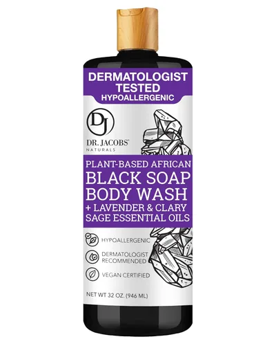 Vista 11 de Dr Jacobs Naturals Auténtico jabón líquido negro africano con aroma a lavanda y salvia, lavado facial todo en uno, lavado corporal para piel