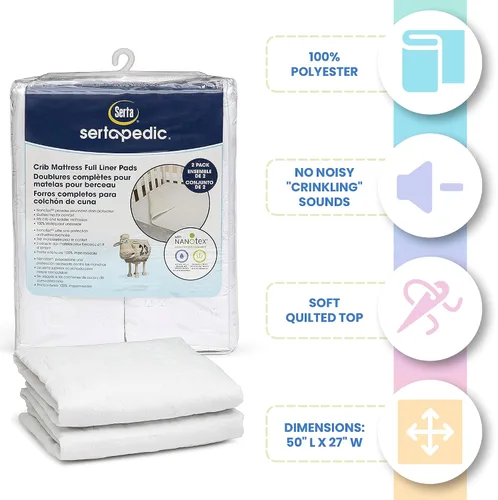 Vista 6 de Serta Sertapedic - Almohadillas protectoras para colchón de cuna (paquete de 2) – 100% impermeables con tecnología Nanotex – Ideal
