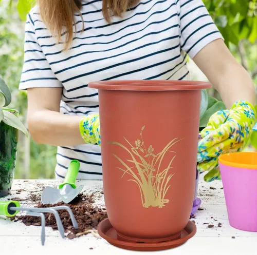 Vista 7 de Xmas Orchid Flower Pots, 2 Sets Plastic Breathable Planters with Tray