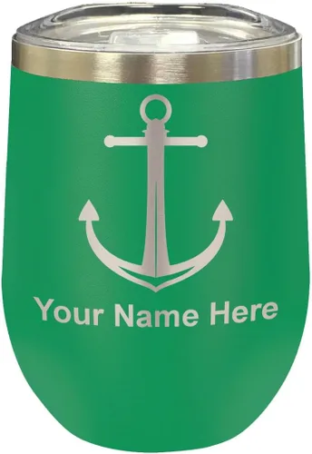 Vista 22 de LaserGram Vaso de vino de acero inoxidable de doble pared, ancla de barco, grabado personalizado incluido (negro)