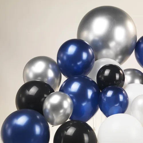 Vista 6 de Kozee Kit de guirnalda de globos azul marino y negro, 132 piezas azul oscuro con arco de globos en explosión de estrellas blancas plateadas