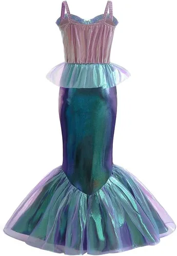 Vista 4 de Tempura Disfraz de sirena para niñas pequeñas, conjunto de falda de lujo para fiesta de cumpleaños
