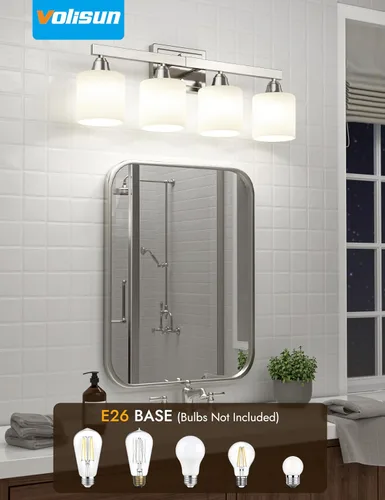 Vista 4 de VOLISUN Accesorios de iluminación de baño de níquel cepillado, 4 luces de cambiador de baño sobre espejo, lámpara de tocador moderna para baños